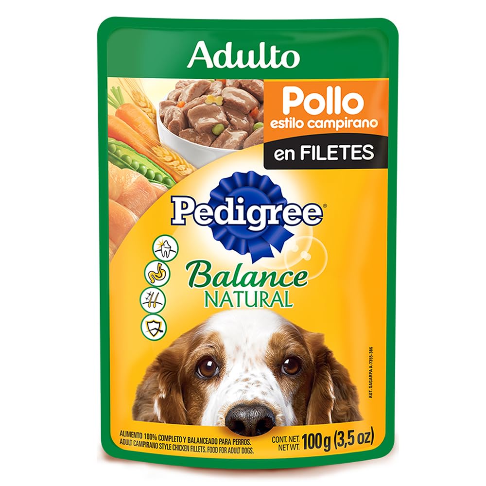 Pedigree - Sobres para Perro Balance Natural, Sabor Pollo en Filetes, con Ingredientes Naturales, Proteínas y Fibra, 24 Sobres, 100g c/u