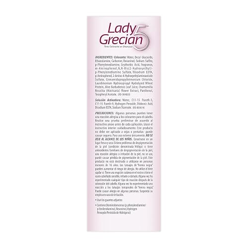 Grecian, Lady Grecian 5, Tinte Colorante en Shampoo, Cubre las Canas, Sin Amoniaco, Para Cabello Normal, Castaño a Negro, 120 ml