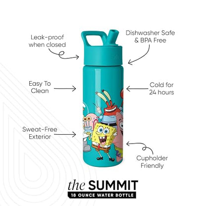 Simple Modern - Botella de agua Summit para niños con tapa de popote, vaso aislado de acero inoxidable de 18 onzas, para niños, niñas, escuela, amigos de Bob Esponja
