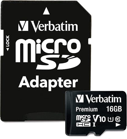 Verbatim 16 GB Premium MicroSDHC Memory Card with Adapter, Class 10 44082