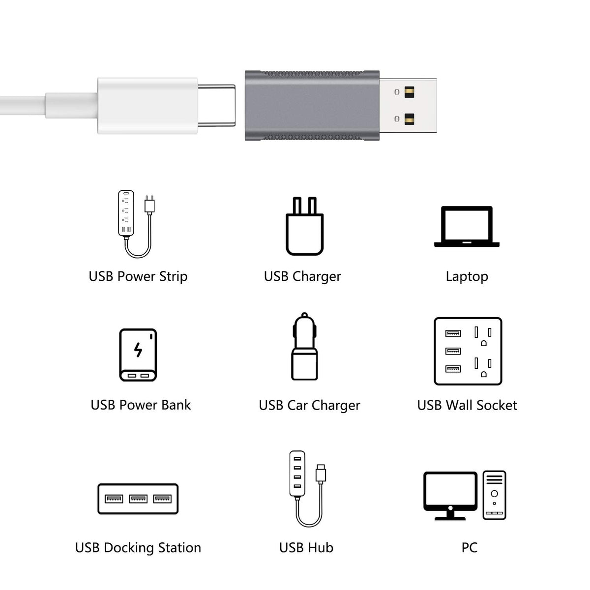 nonda - Adaptador USB 3.0 Macho-Hembra, Carga rápida de 3 amperios, diseño Compacto