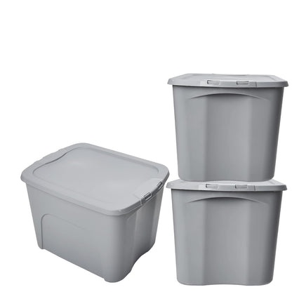 Italhome 3 Cajas Organizadoras de Plástico color Gris, Contenedores Multiusos con Tapa para Almacenamiento Box 87 L