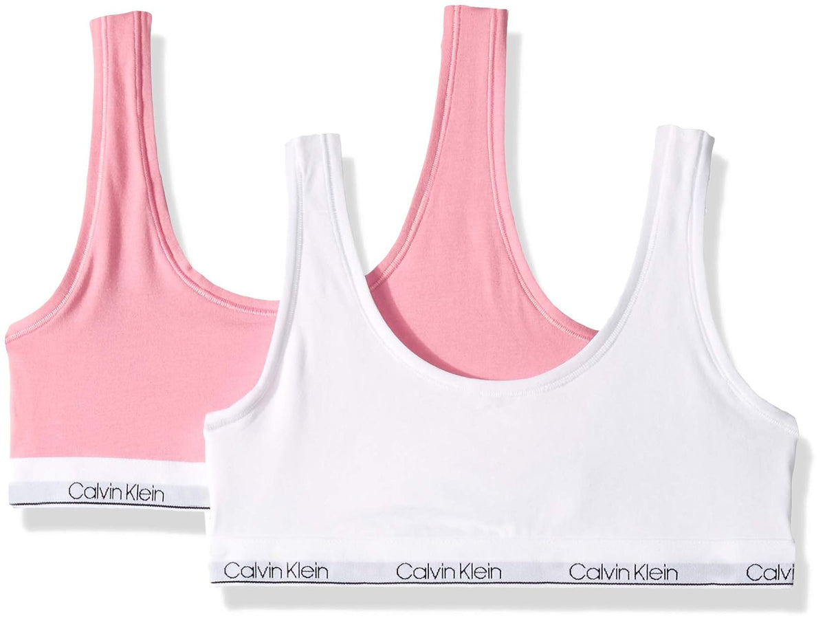 Calvin Klein Bralette Moderna de Algodón para Niña - Paquete de 2 unidades-rosa claro - blanco - XL