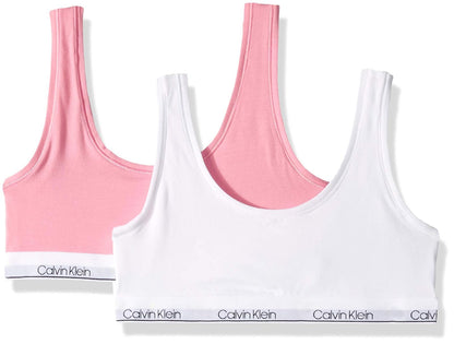 Calvin Klein Bralette Moderna de Algodón para Niña - Paquete de 2 unidades-rosa claro - blanco - XL
