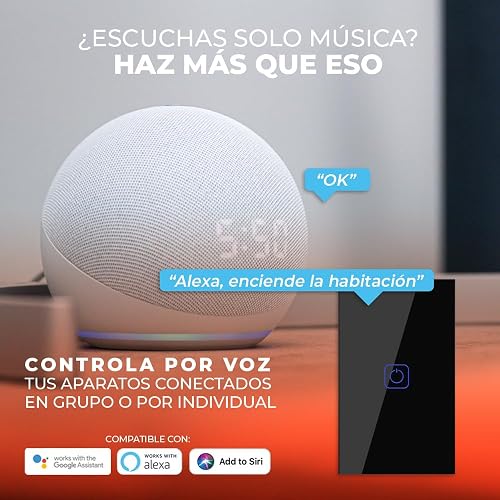 Tecnolite Connect - Apagador Inteligente Táctil WiFi 1 Circuito, Requiere Cable Neutro, Compatible con App móvil, Alexa, Google y Siri, Interruptor Inteligente