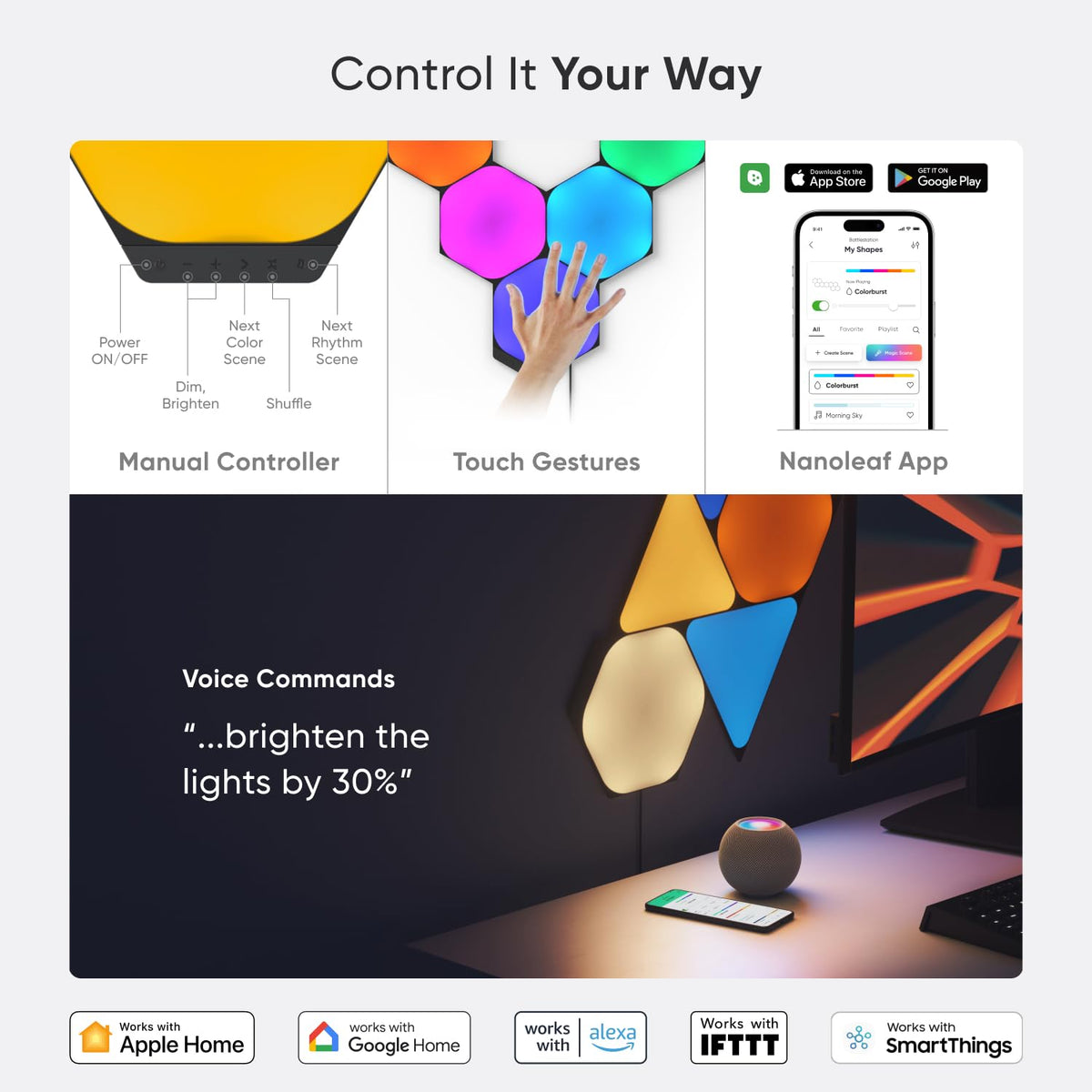 NANOLEAF SHAPES Hexagon Black 9-Pack Starter | Compatible con Alexa, decoración de pared para el hogar para sala de estar con sincronización de música, kit más inteligente
