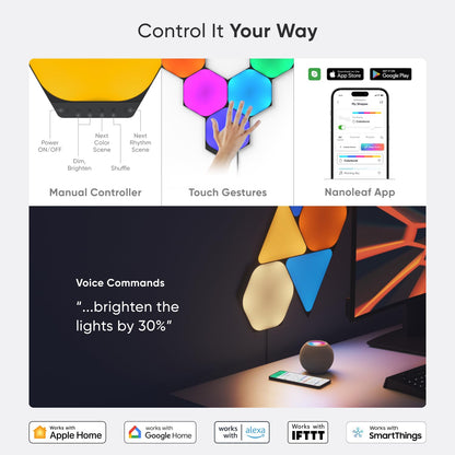 NANOLEAF SHAPES Hexagon Black 9-Pack Starter | Compatible con Alexa, decoración de pared para el hogar para sala de estar con sincronización de música, kit más inteligente
