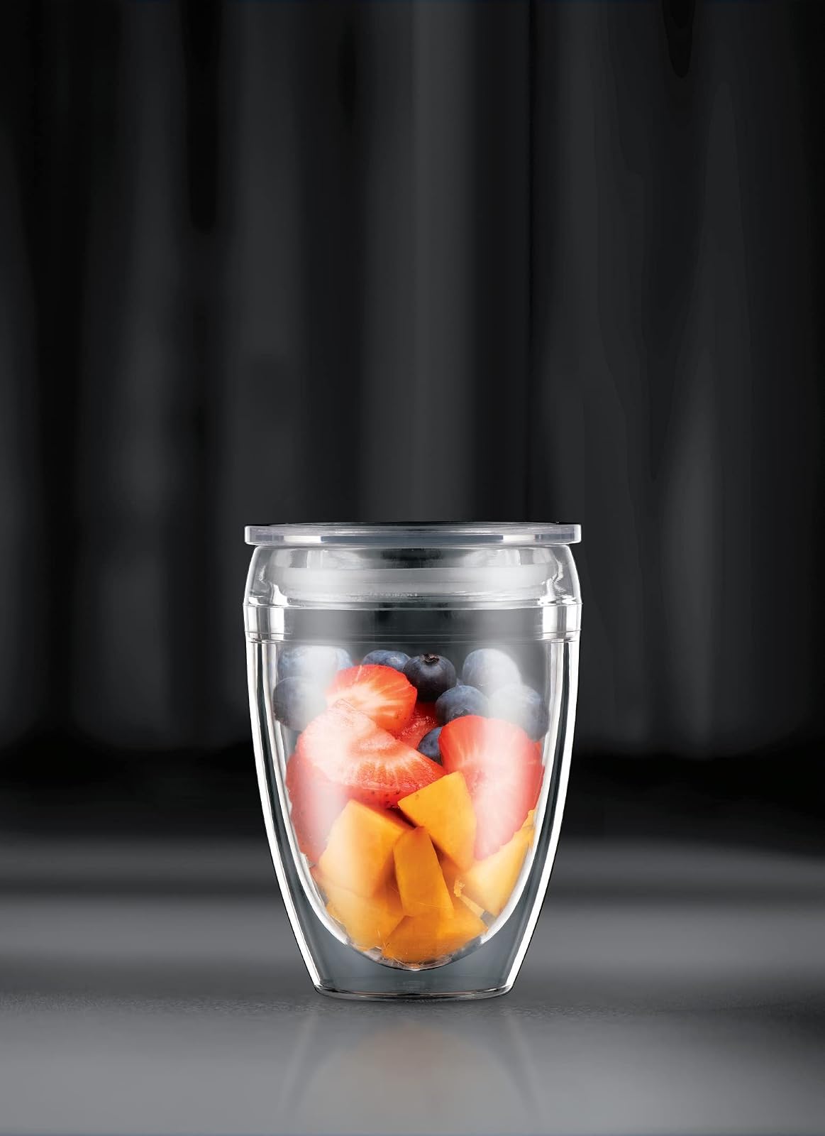 Bodum Vaso de doble pared irrompible con tapa, 2 unidades, Transparente, 10 oz, 1