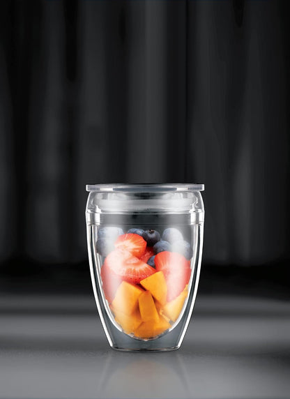 Bodum Vaso de doble pared irrompible con tapa, 2 unidades, Transparente, 10 oz, 1