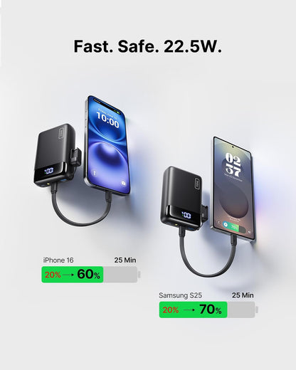 INIU Power Bank, cargador portátil más pequeño de 20000 mAh con cable USB C, 22.5 W PD paquete de batería de teléfono de carga rápida, visualización LED Powerbank para viajes Xiaomi iPhone 17 16 15 14