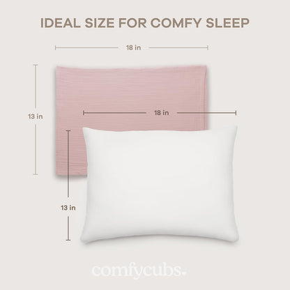 Comfy Cubs Toddler Pillow with Muslin Pillowcase, 13 x 18 in - Travel and Sleep Support for Kids - Lightweight, Microfiber Fill - Soft and Cozy Small Pillow for Toddlers - Mauve