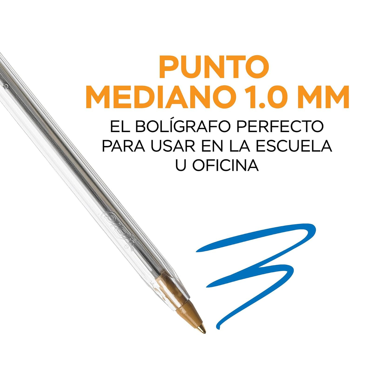 BIC Bolígrafo Cristal Dura + Punto Mediano 1.00 mm Cuerpo Hexagonal Tapa Ventilada para Evitar Asfixia Color Azul 50 Piezas