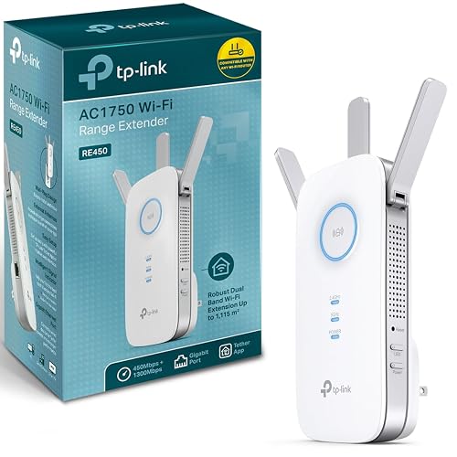 TP-Link RE450 Repetidor WiFi5 AC1750 Extensor Inalámbrico - Doble Banda hasta 1.7Gbps - 1 Puerto Ethernet Gigabit - Cobertura Ampliada con 3 Antenas - App Tether - Configura en Minutos