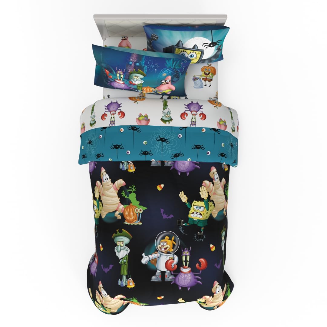 Franco Care Bears x Universal Monsters Juego de Ropa de Cama Reversible, 7 Piezas - Bob Esponja Pantalones Cuadrados Halloween - 5 Piece Twin Size
