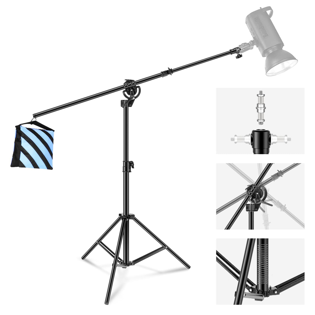 NEEWER Soporte de Luz Fotografía 2 en 1, Soporte de Trípode Resistente de Aleación de Aluminio de 9,7 Pies con Brazo de Pluma de 3,8 Pies y Bolsa de Arena Vacía para Luz de Video