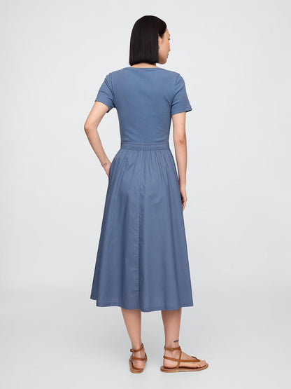 Gap Vestido Midi con Cuello Redondo para Mujer
