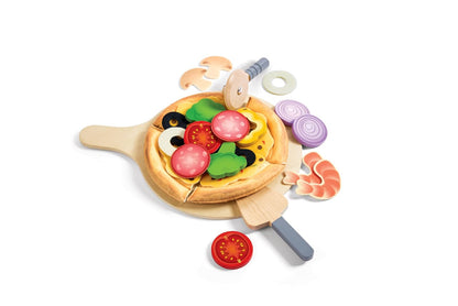 Hape Pizza de Juguete para Juego de rol con Utensilios, Ingredientes y Horno con Sonido, explora Las Profesiones, Set con 29 Piezas de Materiales Seguros para niños, de 2 a 8 años, E3173 - multicolor