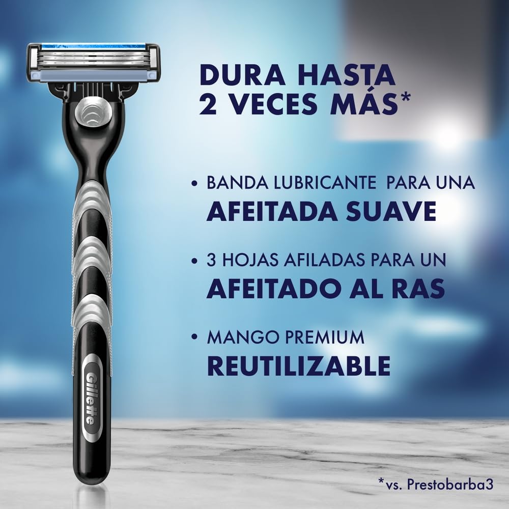 GILLETTE Mach3, Cartucho de Rastrillo para Afeitar, 4 Repuestos con 3 Hojas para Rasurar la Barba, Afeitado al Ras, Rastrillo para Hombre