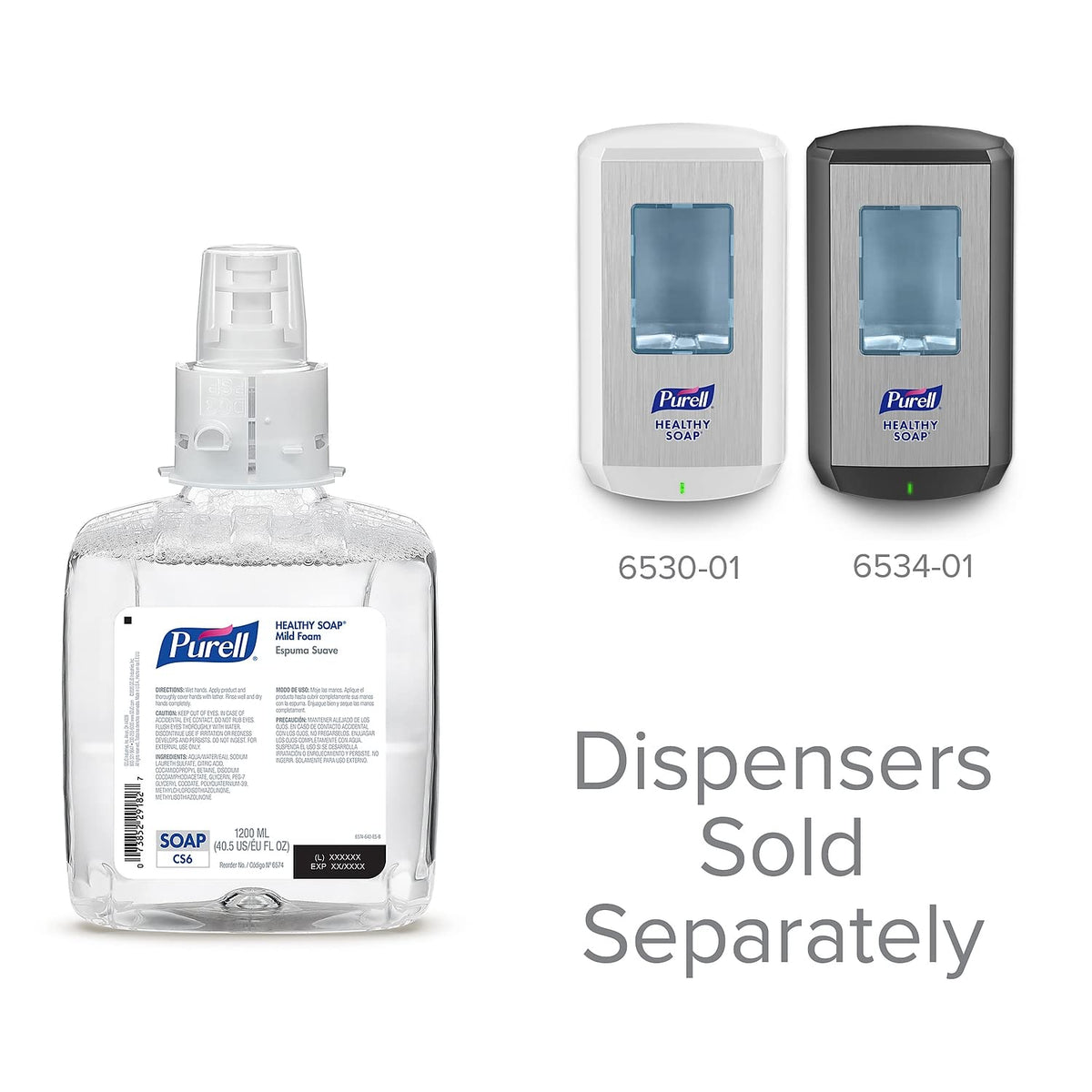 PURELL - Jabón saludable de espuma suave, 1200 ml de repuesto para dispensador automático de jabón de manos PURELL CS6, 2 unidades (paquete de 1) - 6574-02 - Fabricado por GOJO, Inc