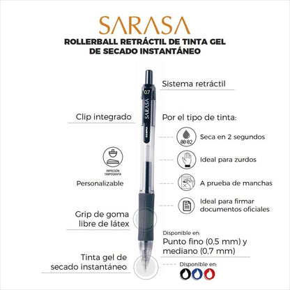 Zebra Bolígrafo Sarasa Punto 0.7 mm Tinta Gel Secado Rápido Caja 6 Piezas (Rojo)