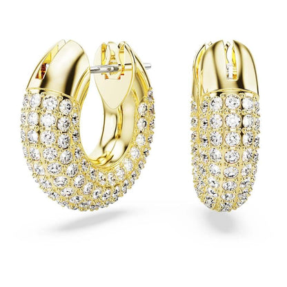 Swarovski Aretes de aro Dextera, Pequeños, Blancos, Baño tono oro