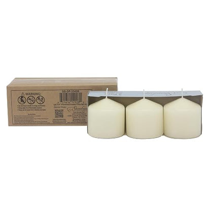 Stonebriar - Paquete de 3 velas altas de 3 x 3 pulgadas de 18 horas de duración de cera de marfil sin perfume