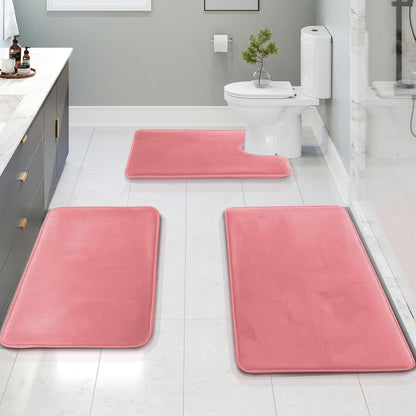 Clara Clark - Alfombra Antideslizante de Espuma con Efecto Memoria para Ducha, Color Negro, Rosado Coral, Paquete de 3, 1, 3 - Sólido - Moderno - Rosado Coral