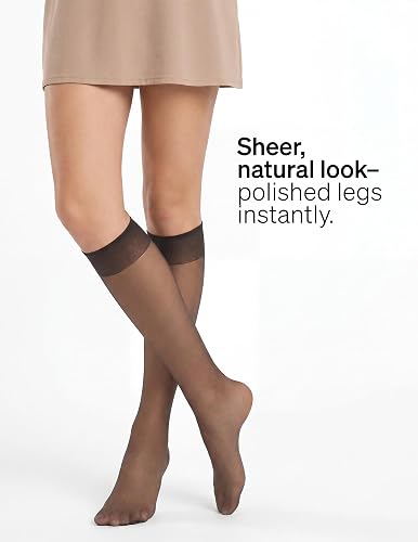 No Nonsense 100% Nylon Knee High Pantyhose 10-pack Brown Transparent Adult Female Classic Formal Tube Socks