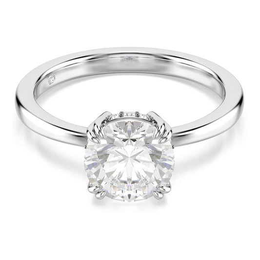 Swarovski Stilla Kollektion Cocktailring, Rundschliff, Weiß, Silberfarbenes Finish