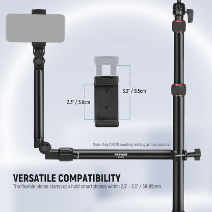 NEEWER Brazo de Cámara Superior con Clip del Teléfono, 22"/ 56cm 180° y 360° 2 Brazo de Sujeción Flexible para Soporte Escritorio, 5.5lb/2.5kg Carga Máx para Cámara LED Anillo Luz Micrófono, DS009
