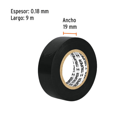 Truper M-22, Cintas de aislar, 9 m x 19 mm, negra