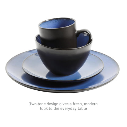Gibson Home Soho - Vajilla redonda de cerámica reactiva, 16 piezas, Azul, 1