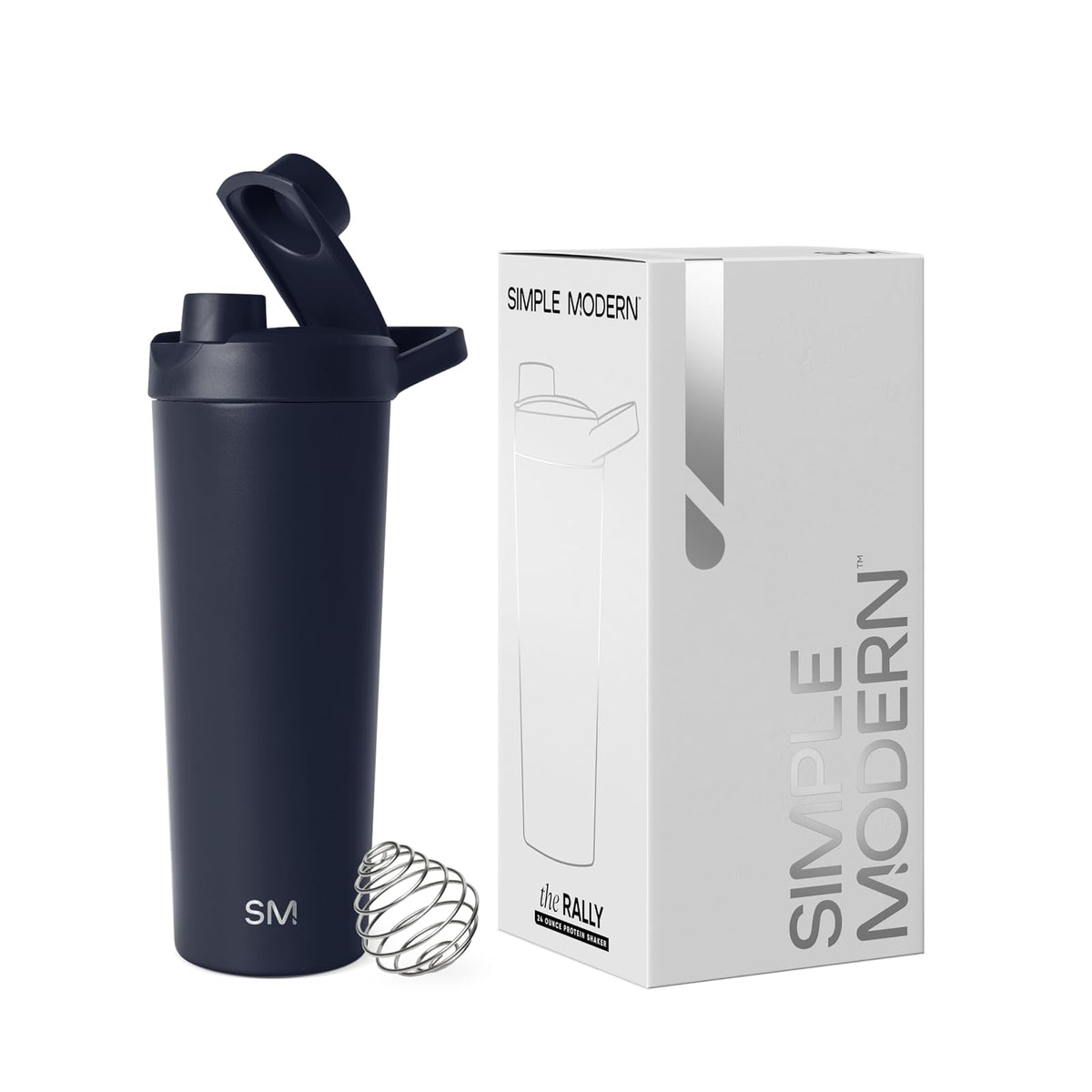Simple Modern Rally Botella Mezcladora de Acero Inoxidable con Bola, 710 ml - 0.7 Litros - Azul (Deep Ocean)