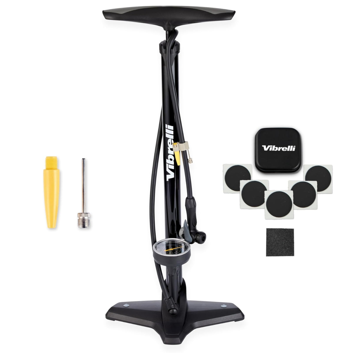 Vibrelli Vibrelli - Bomba de piso para bicicleta con manómetro - Alta presión 160 PSI - Válvula Presta bomba de bicicleta cambia automáticamente a Schrader - Bomba de bicicleta viene con kit de