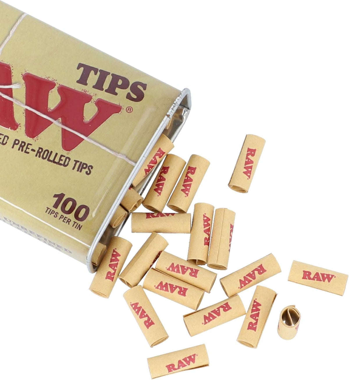 RAW - Puntas preenrolladas + almacenamiento de estaño, unidad única, 100 puntas por lata