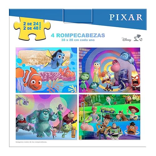 Novelty Disney Pixar, Rompecabezas 4 en 1 para Niños, Multi-Pixar, Nemo, Intensamente, Monster Inc, Toy Story