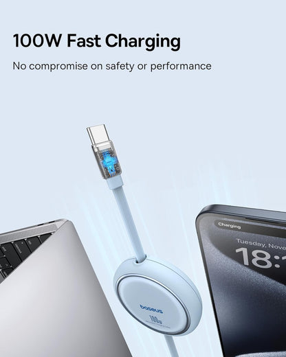 Baseus USB-C Mini Cable de Carga Retráctil de 100 W, Azul