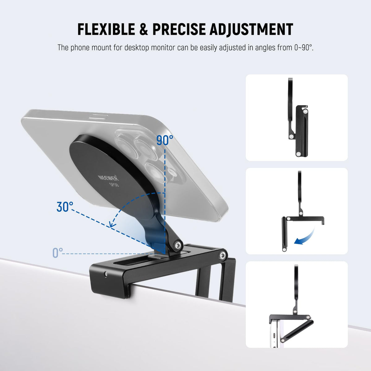 NEEWER Soporte de Cámara Continuidad para Monitor Escritorio,Soporte Magnético Triple Plegable Camera Webcam con Base Tipo Arca,Compatible con MagSafe iPhone iMac Escritorio Mac Portátil Samsung,SP08