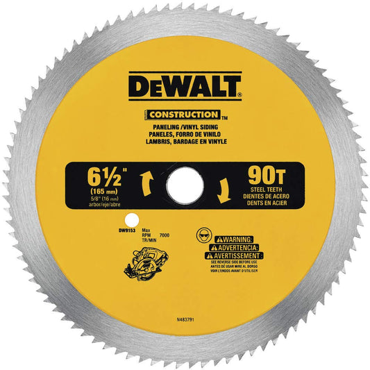 DEWALT Hoja de sierra circular de 6-1/2 pulgadas para paneles/vinilo, 90 dientes (DW9153), color amarillo