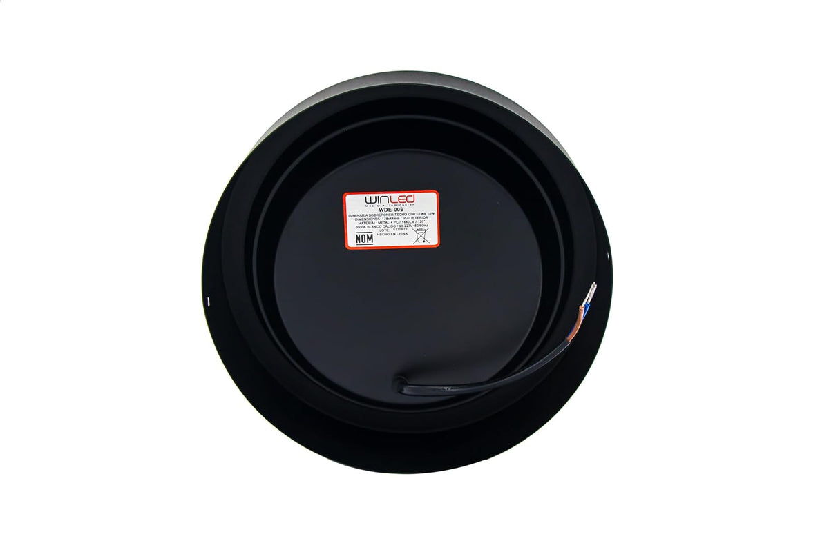 Winled WDE-006 Luminaria Sobreponer Techo Circular Metal Negro Blanco Cálido 18w