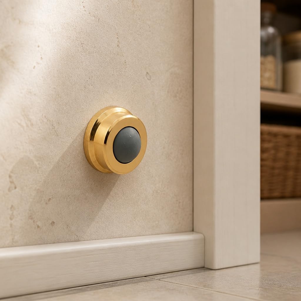 Prime-Line Products J 4647 Tope de pared para puerta, con parachoques de goma, 2.5 cm, cromo cepillado, Brass