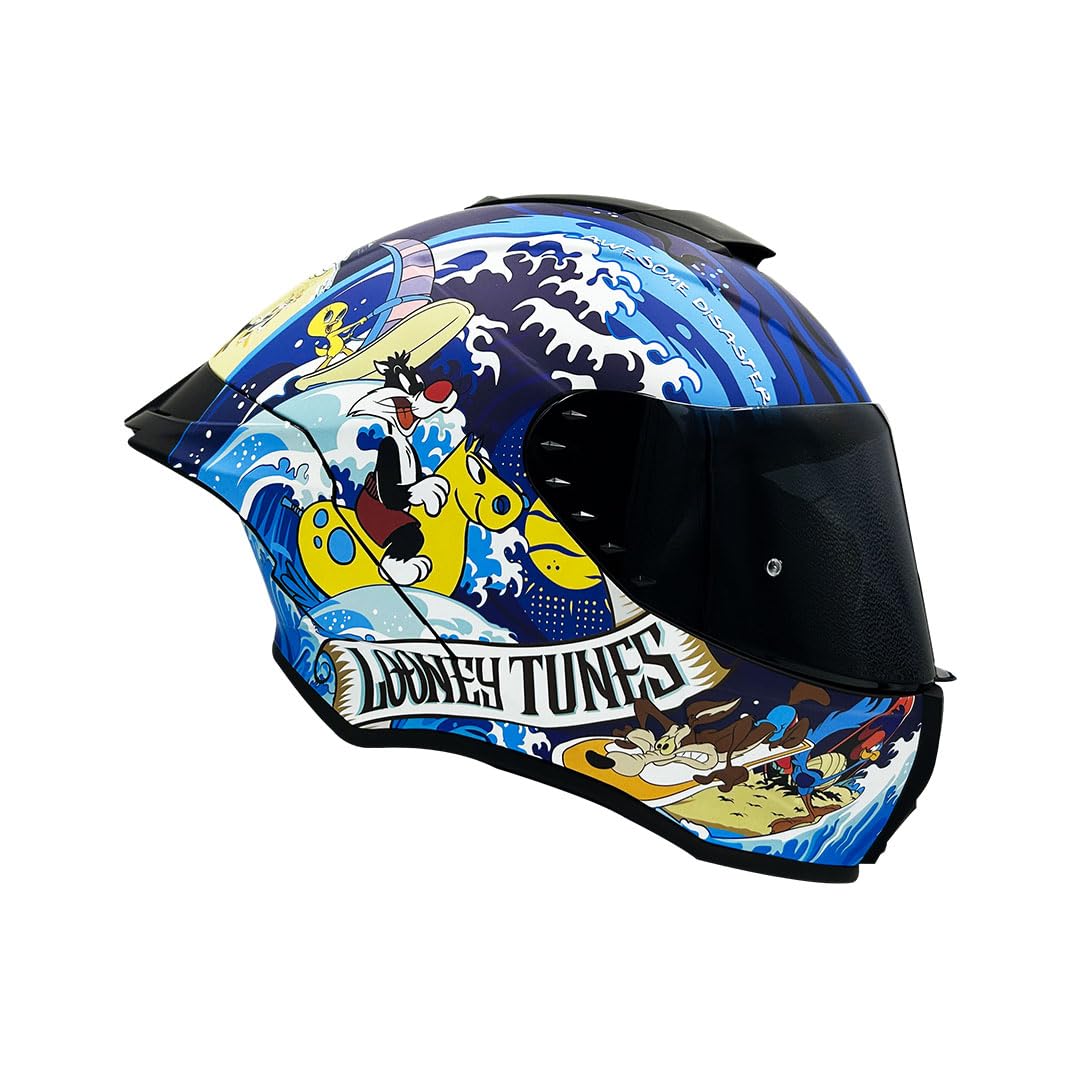 Casco Modular - DC - Visor Anti Baho Motocicleta Marca Edge - Visor Doble ANTIVAHO Certificado Dot Moto - Cascos Motocross Pegatina Pegatinas Protector Mujer Hombre (Looney Tunes Mate, S)