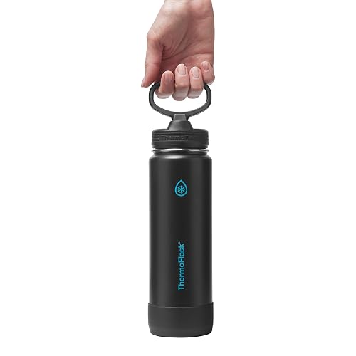 ThermoFlask - Botella de agua de acero inoxidable aislada al vacío de doble pared, 710 ml, con tapa de popote, Eclipse Eléctrico