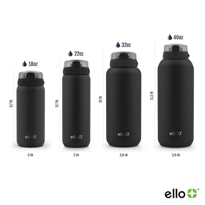 Ello Cooper - Botella de agua de acero inoxidable de 32 onzas con popote y asa de transporte, doble pared y metal aislado al aspiradora, tapa de bloqueo a prueba de fugas con boquilla de silicona