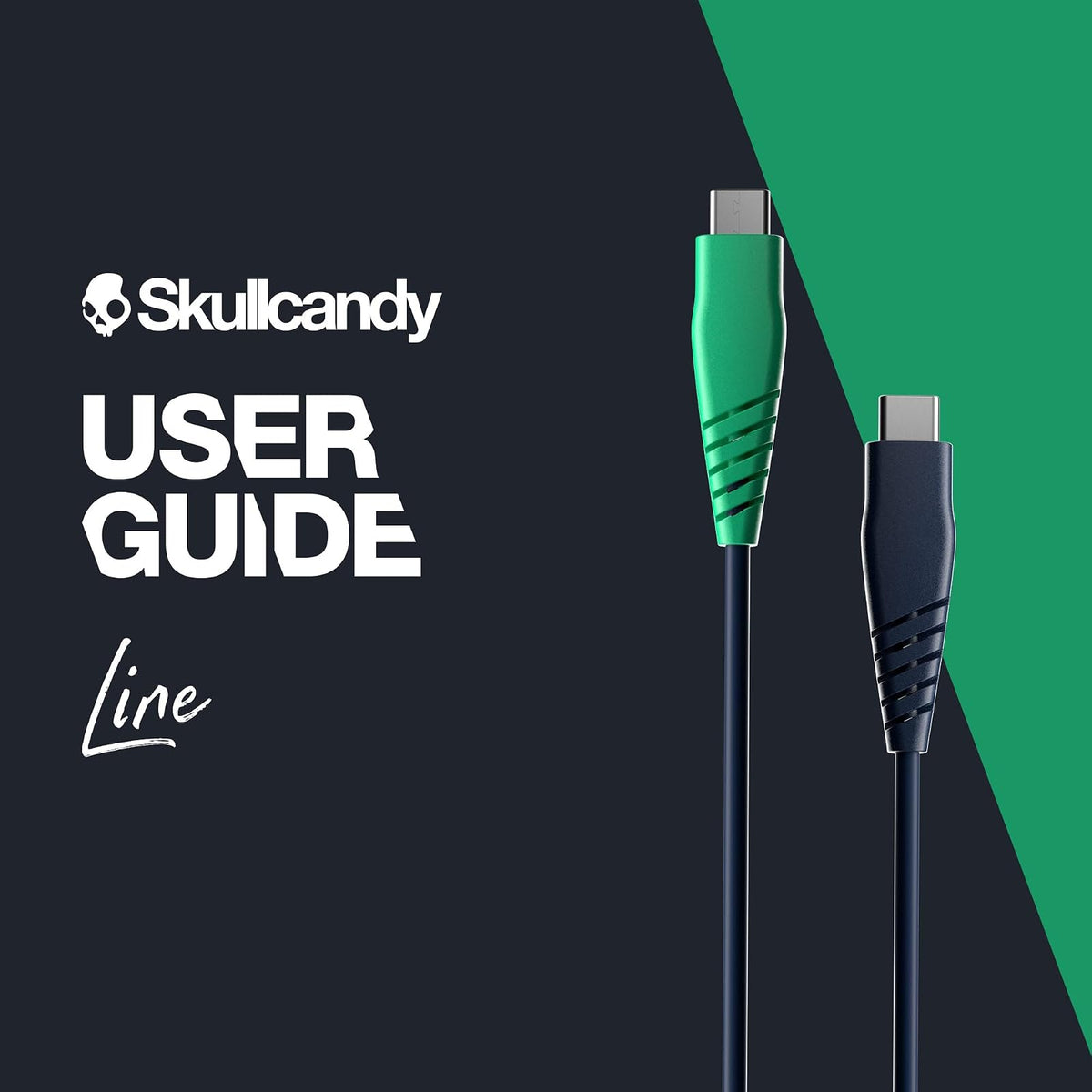 Skullcandy Line Cable Cargador USB C de 60 W USB C a USB C con Carga Rápida para iPad/Mini/Pro/Air, Macbook Pro, Samsung Galaxy, Switch, 4 Pies, Azul/Verde