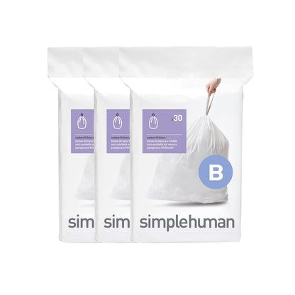 simplehuman Código B - 90 Bolsas Custom Fit con Cordón, Blanco | Cordón para Cierre Fácil, Dispensado Uno por Uno, Extra Gruesas y de Doble Costura, 50% Plástico PCR, 6 L / 1.6 Gal