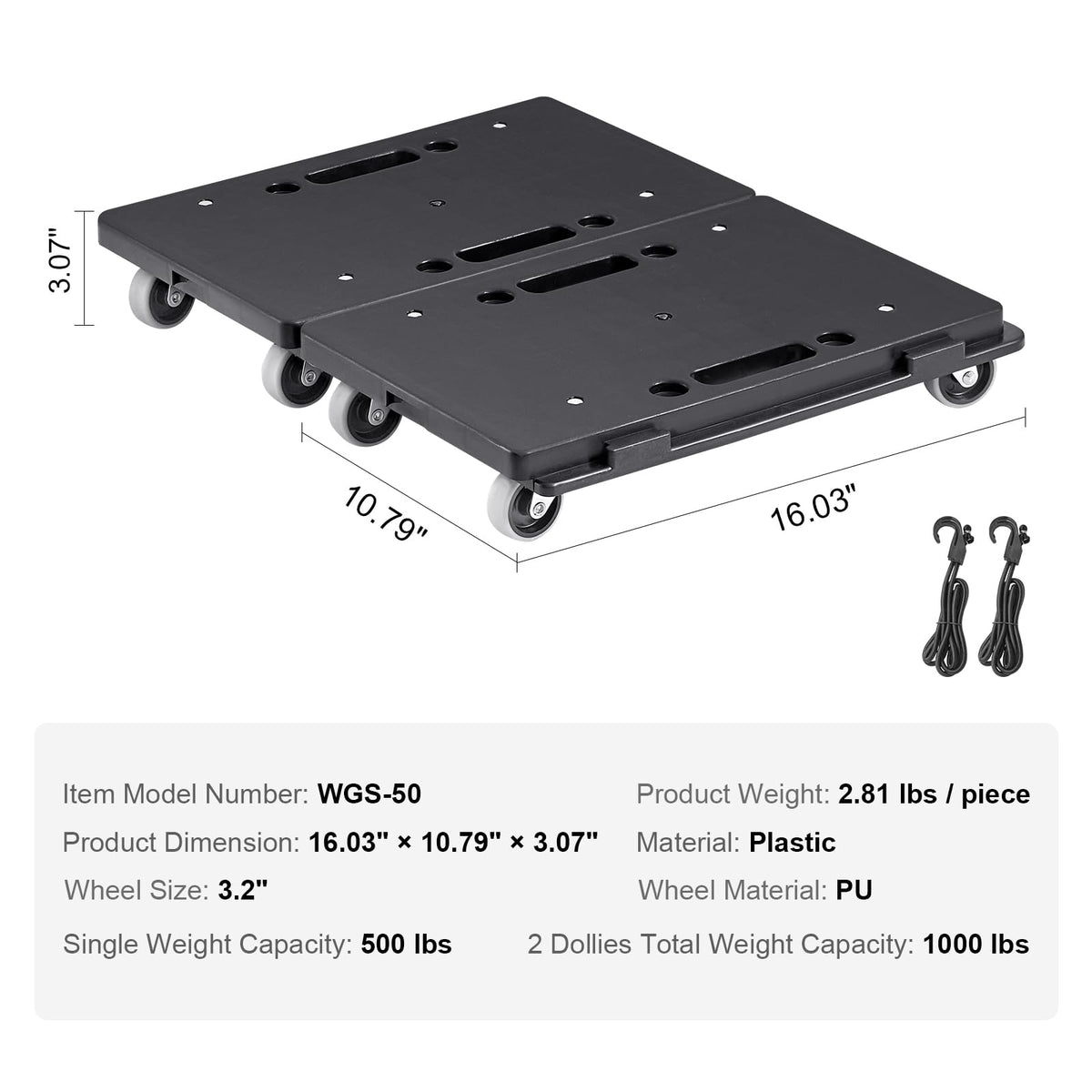 VEVOR - Mueble móvil de 40,6 x 28,9 cm, Capacidad de 500 Libras, Ruedas móviles, Ruedas portátiles, Resistentes, pequeño Carro Plano Entrelazado para Muebles Pesados, Paquete de 2, Color Negro