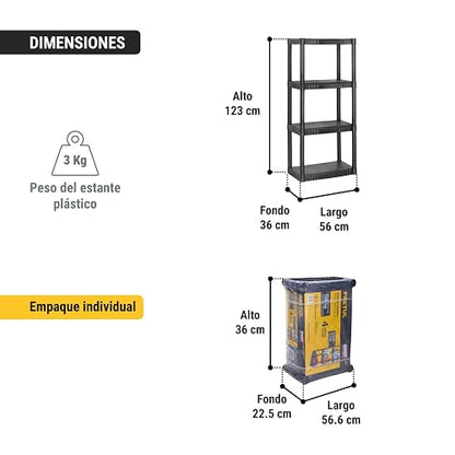 Pretul EST-4P, Estante plástico, 4 repisas, Capacidad máx 108 kg