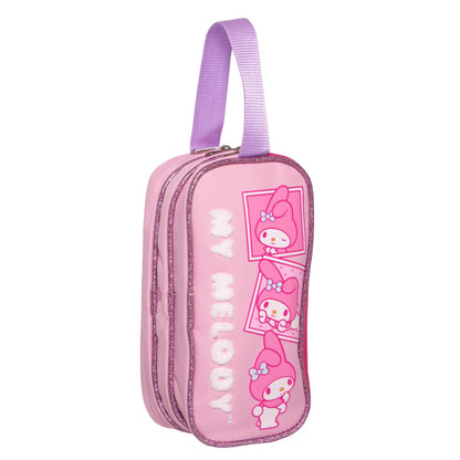 Ruz Lapicera Triple Infantil | My Melody | 100% Poliéster | Medidas 23 x 10 x 8 cm | Estuche Escolar para niñas con Tres Compartimentos y Práctico Cierre de Cremallera para Útiles