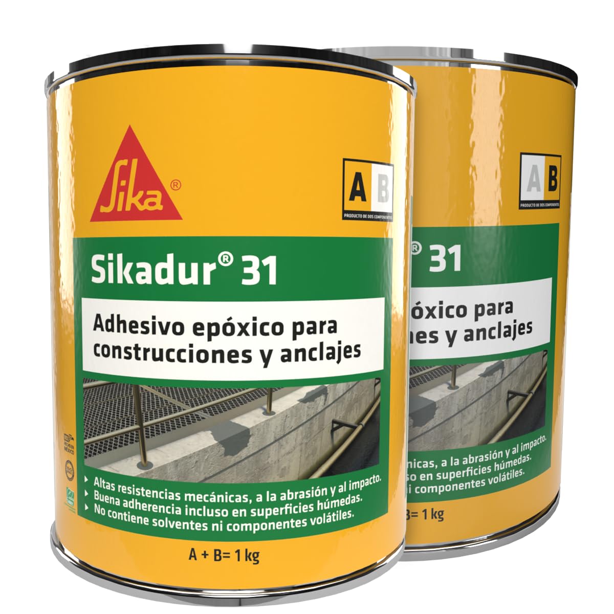 Sika - Adhesivo Epóxico para Construcciones y Anclajes - Sikadur 31 - Unión Rígida de Elementos - Anclaje de Pernos y Soportes - Relleno y Restauración de Bordes - Unidad de 1 Kg Componente A y B